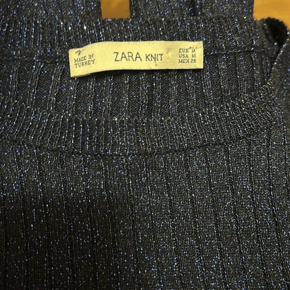 ZARA Deep Blue Metallic Lo g Sleeve Sweater Women’s Medium - Picture 6 of 7